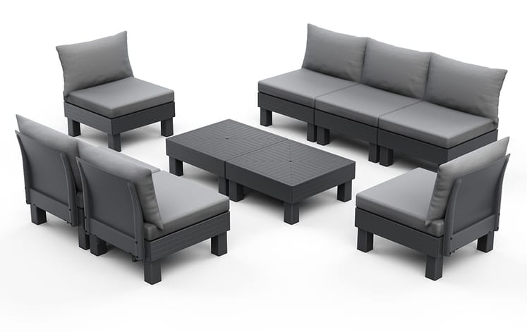 Elements 7 Seater Corner Modular Lounge Set - Graphite